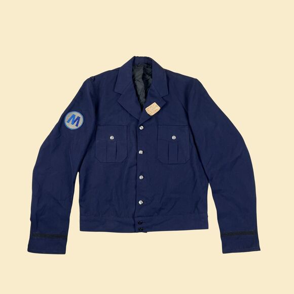 1970s NYC MTA operator jacket, vintage navy blue 60s/70s size 39XL subway coat